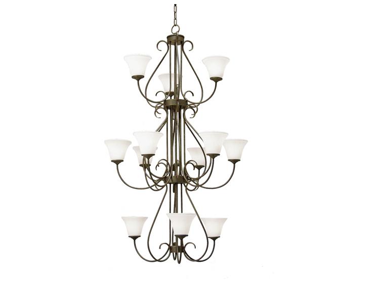 12-Light Jaqueline Chandelier with White Scavo Glass Shades in Antiquity Finish