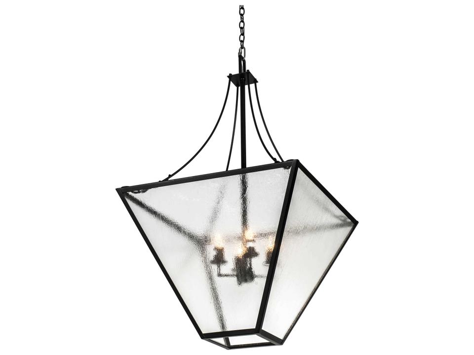 4-Light Zale Linear Chandelier in Textured Black with Clear Seeded Glass