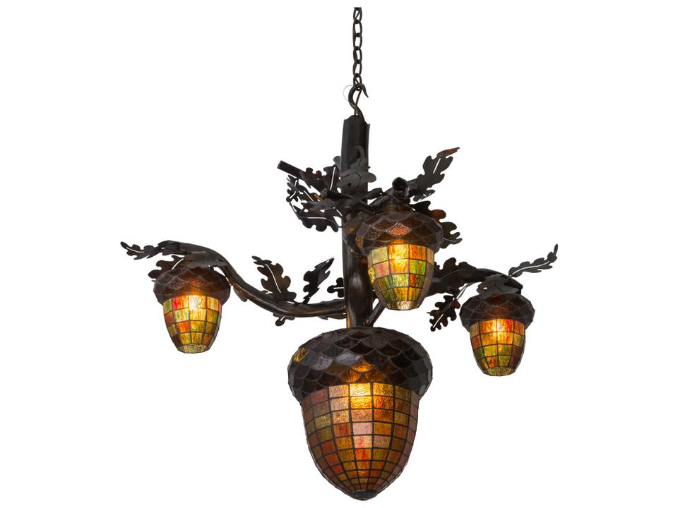 Acorn 4-Light Tiffany Bell Chandelier in Antique Copper Finish