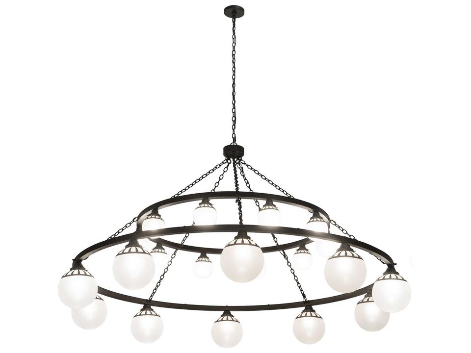 Bola 20-Light Tiered Chandelier with Contrail Mist Idalight Orbs and Old Wrought Iron Finish