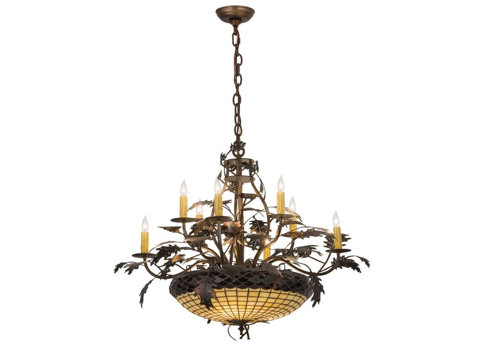 Greenbriar Oak 11-Light Tiffany Bowl Candelabra Chandelier in Dark Burnished Antique Copper