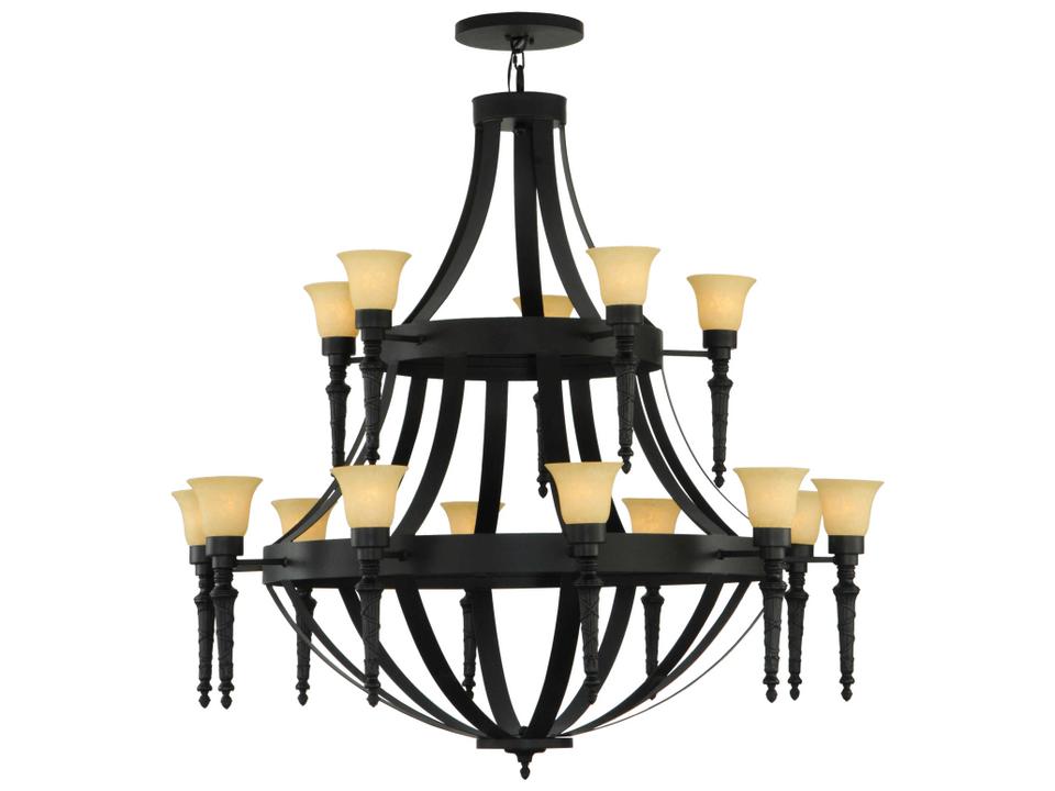 Lodge 15-Light Black Glass Bell Tiered Chandelier