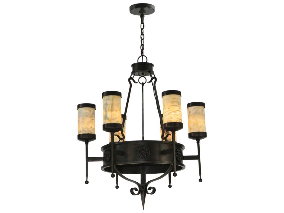 Lorenzo 6-Light Lodge Gothic Candelabra Chandelier in Gilded Tobacco