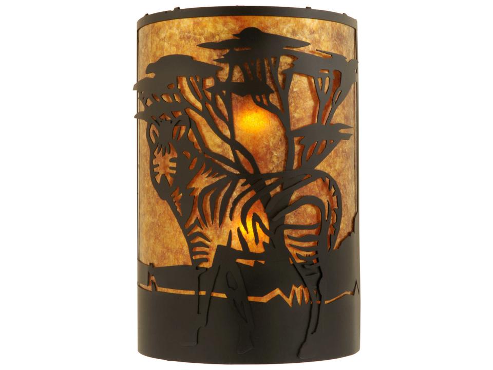Zebra Left 2-Light Outdoor Wall Sconce in Textured Black with Amber Mica