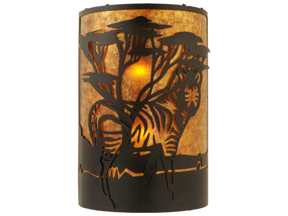 Zebra Right 2-Light Outdoor Wall Sconce in Black with Amber Mica