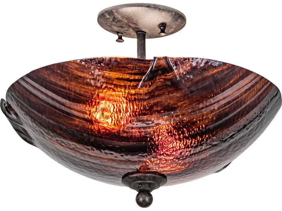 Metro Fusion 2-Light Contemporary Glass Bowl Semi Flush Mount in Black Ruby Chocolate Brown