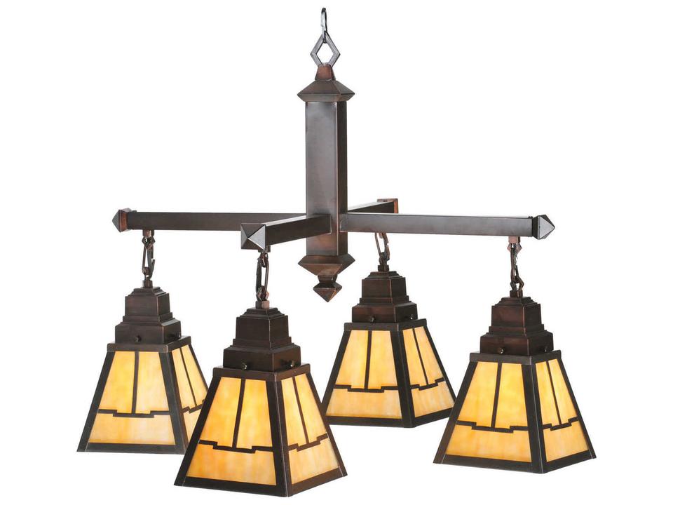 Valley View Mission 4-Light Chandelier in Mahogany Bronze with Beige Art Glass