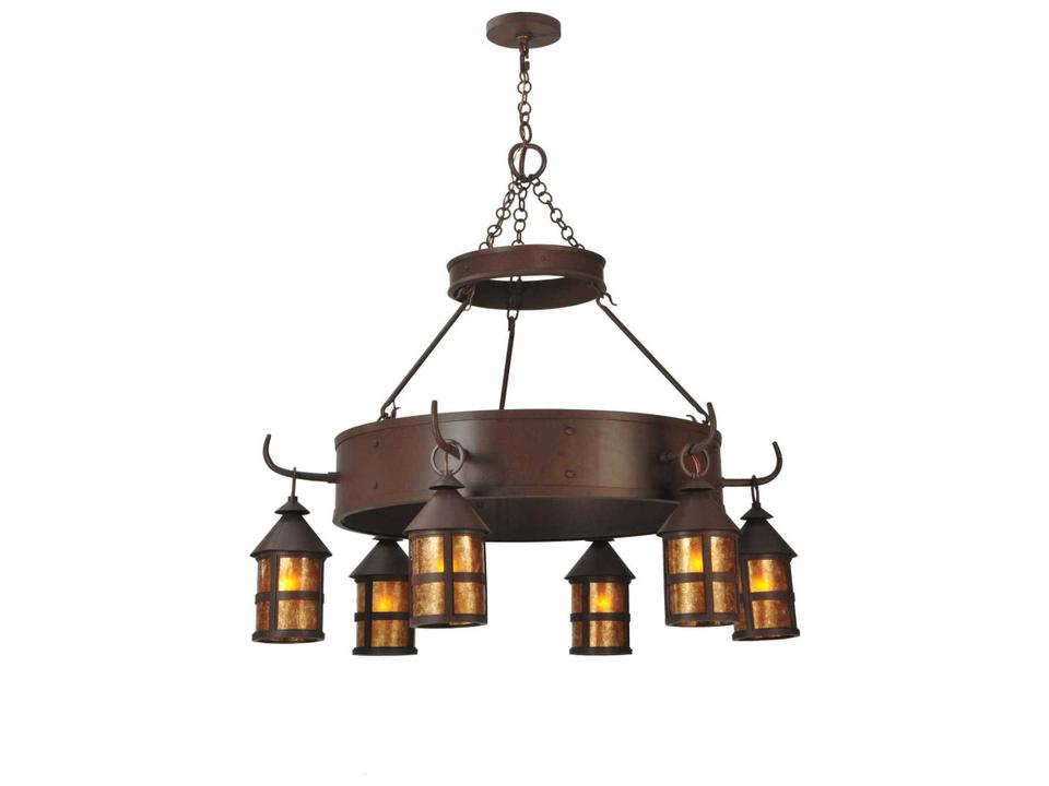 Mission 6-Light Brown Cylinder Chandelier with Mica Glass Panels