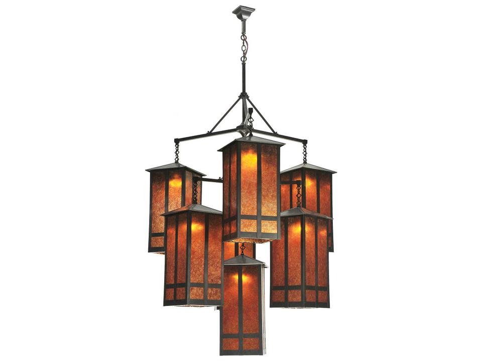Church Street 7-Light 58-Inch Grand Amber Mica Chandelier in Craftsman Brown Finish