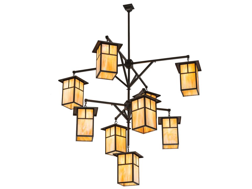 Mission 9-Light Yellow Glass Lantern Tiered Chandelier