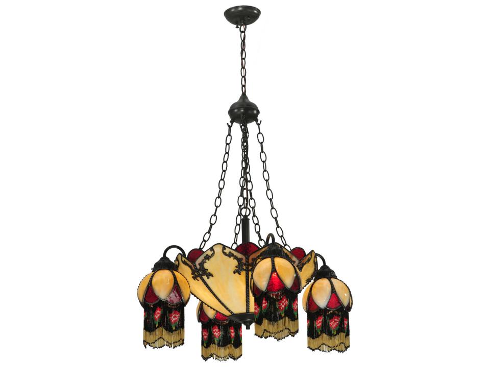 Isabella 4-Light Tiffany Bell Chandelier in Craftsman Brown with Multi-Color Art Glass