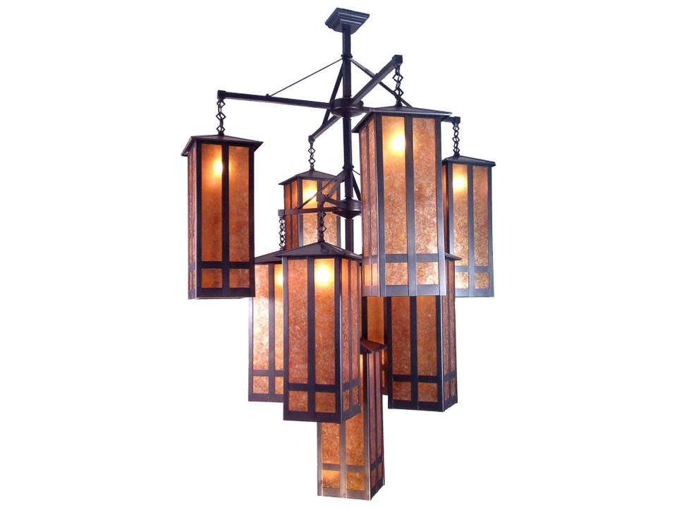 9-Light Church Street Geometric Lantern Chandelier in Craftsman Brown