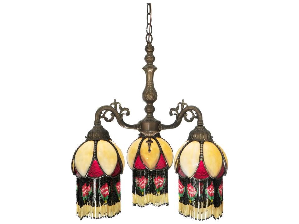 Isabella 3-Light Green Tiffany Bell Chandelier in Timeless Bronze