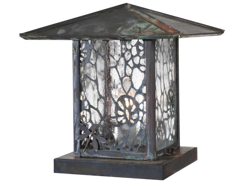 Seneca Lotus Leaf and Dragonfly Outdoor Pier Mount Light