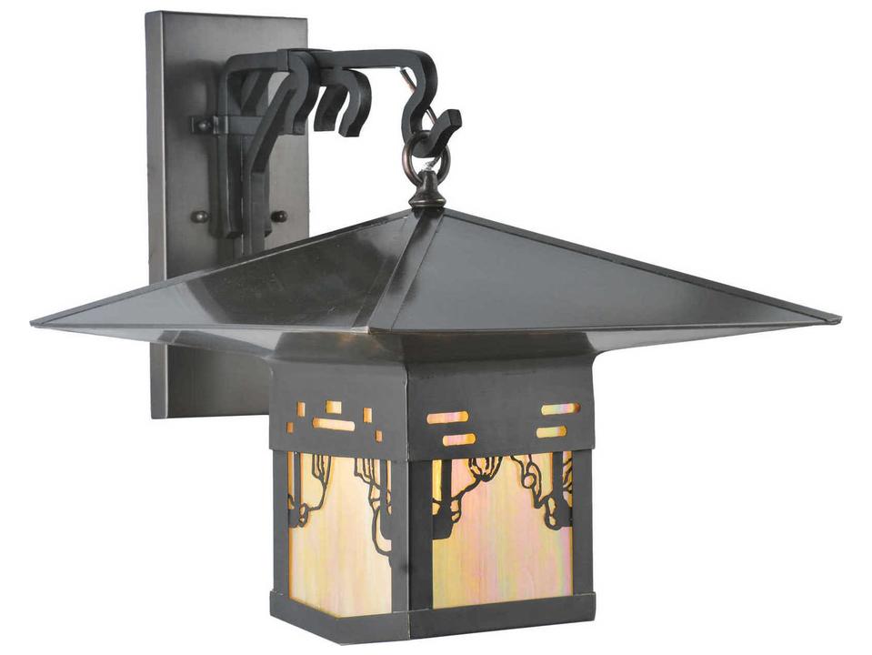 Seneca Victorian Web 1-Light Hanging Outdoor Wall Light in Craftsman Brown