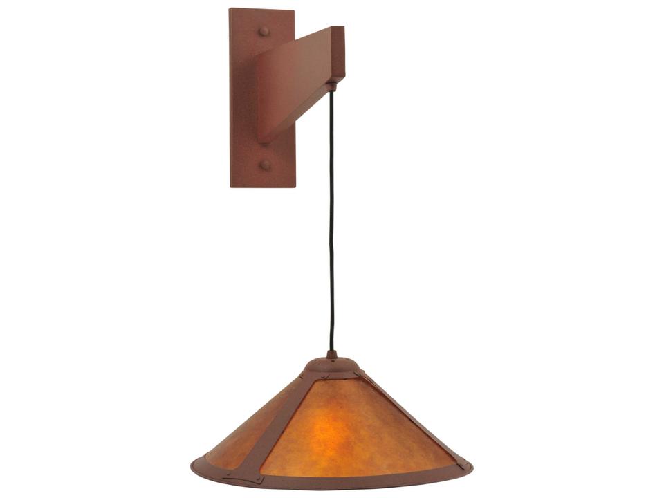 Cantilever Mission 1-Light Outdoor Wall Sconce in Rust with Amber Mica Glass