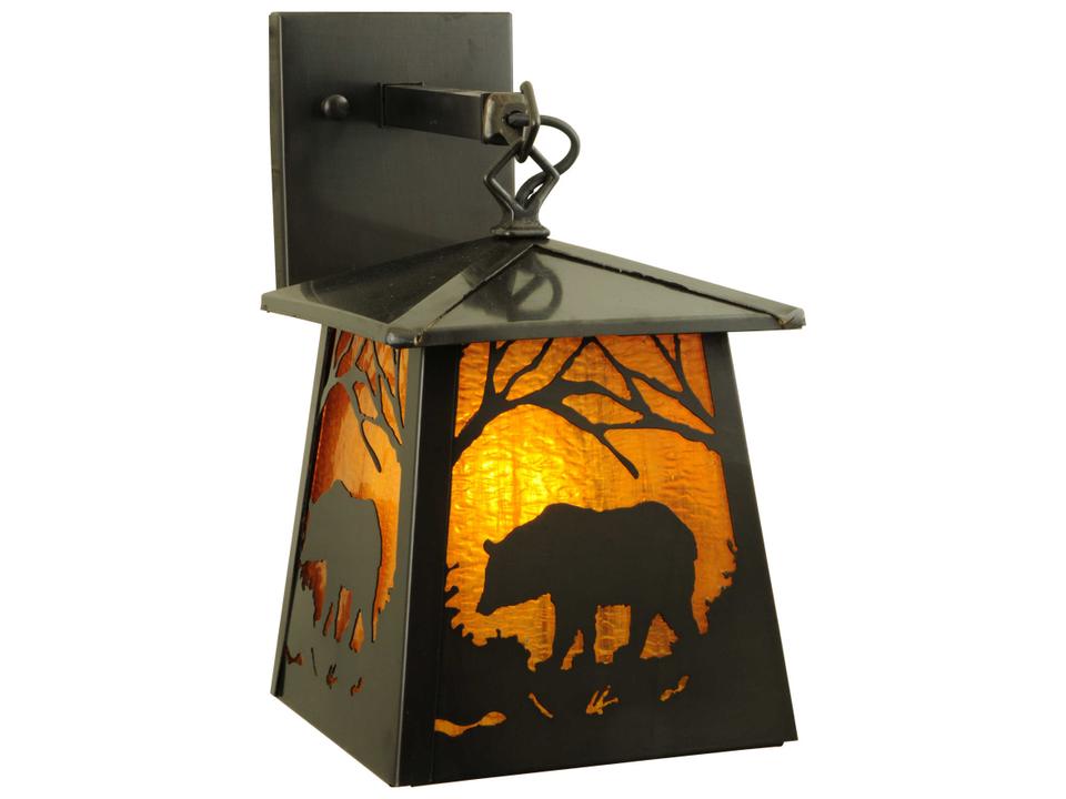 Stillwater Grizzly Bear 1-Light Outdoor Wall Sconce in Black with Silver Mica