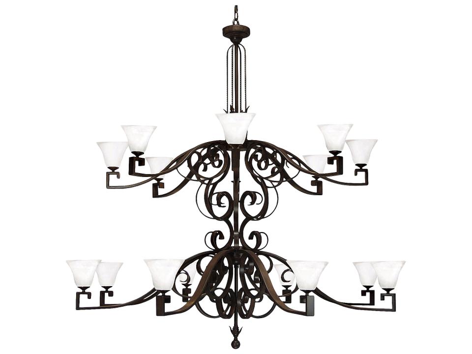 Noah 16-Light Tiered Chandelier in Rustic Iron with White Scavo Glass