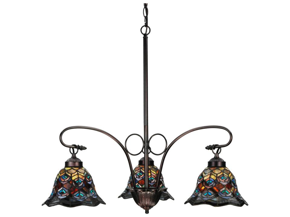 Nouveau 3-Light Bronze Tiffany Bell Chandelier