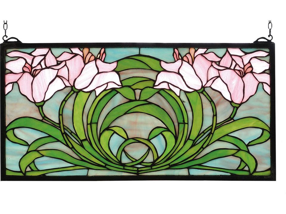 Meyda Tiffany Calla Lily Stained Glass Window Panel — Rectangular