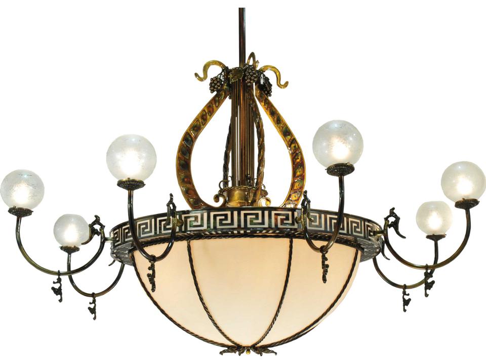 Nouveau Lyre 18-Light Chandelier in Light Burnished Brass and Alabaster