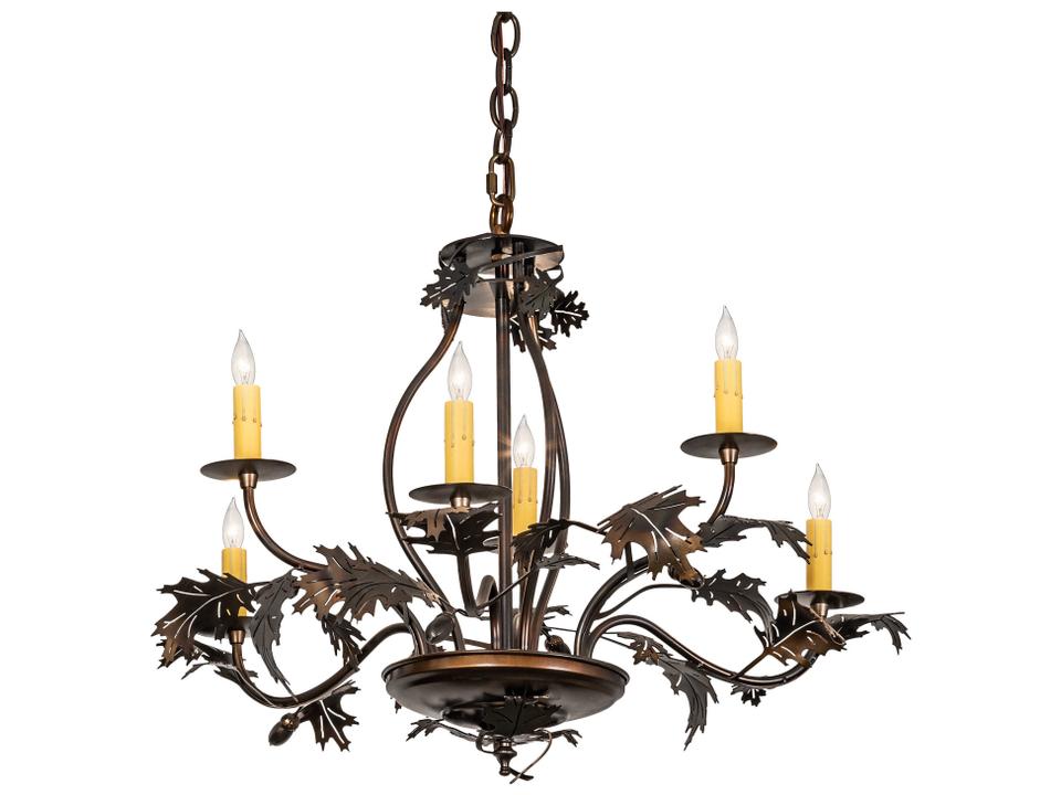 Oak Leaf Acorn 6-Light Candelabra Chandelier in Antique Copper