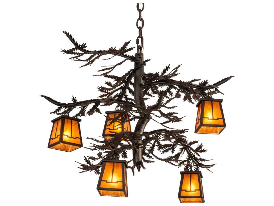 5-Light Pine Branch Valley View Lantern Chandelier in Oil Rubbed Bronze