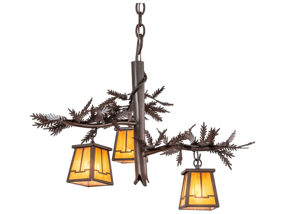 Pine Branch Valley View 3-Light Lantern Chandelier in Cafe Noir