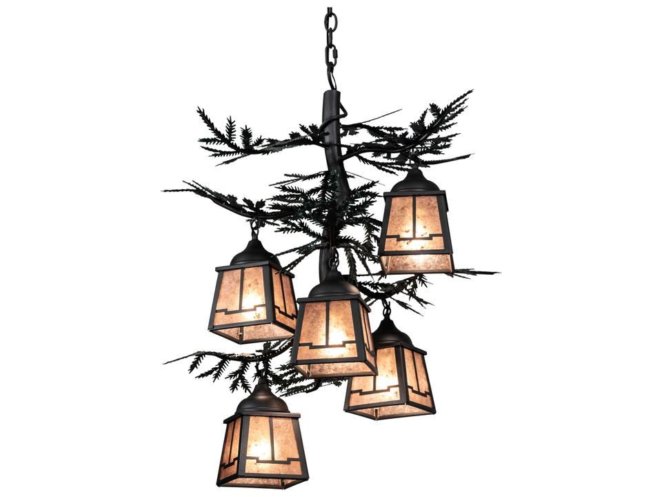 Pine Branch Valley View 5-Light Lantern Chandelier in Gunmetal Gray