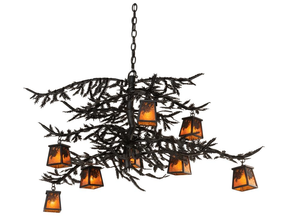 Pine Branch 8-Light Black Amber Mica Lantern Chandelier