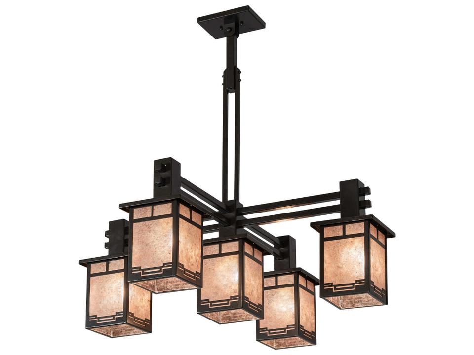 Roylance 5-Light Geometric Lantern Chandelier in Antique Copper and Timeless Bronze
