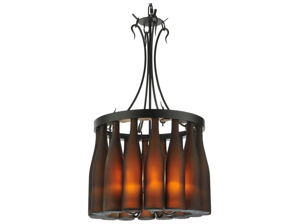 Tuscan Vineyard 5-Light Chandelier with Black Finish and Green Wine Bottles