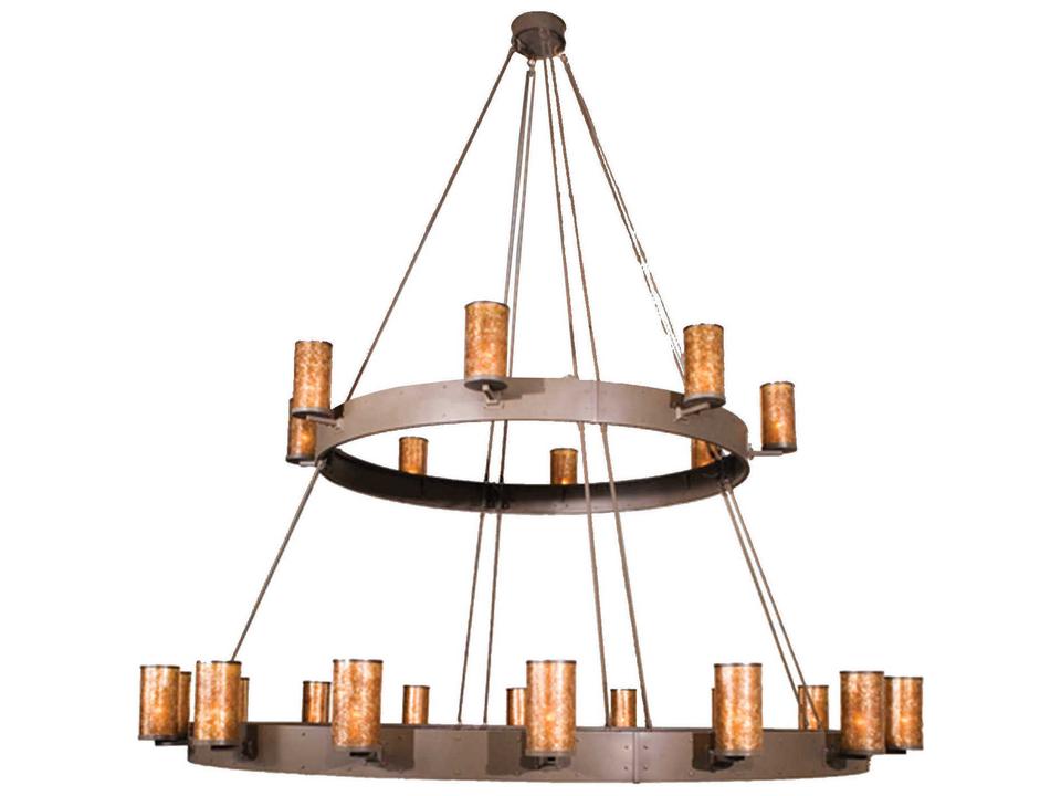 Rustic 2-Light Bronze Glass Cylinder Round Tiered Chandelier