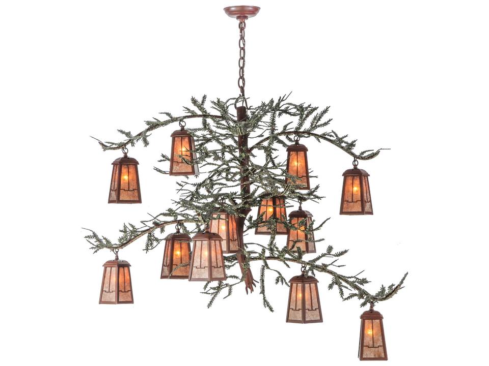 Pine Branch Valley View 12-Light Chandelier in Rust with Silver Mica