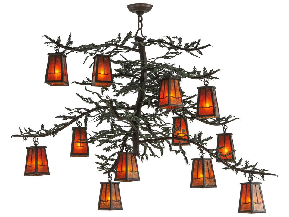 12-Light Pine Branch Valley View Lantern Chandelier in Mahogany Bronze