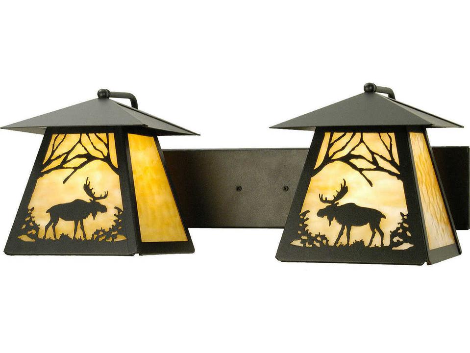 Moose At Dawn 2-Light Outdoor Wall Light in Textured Black