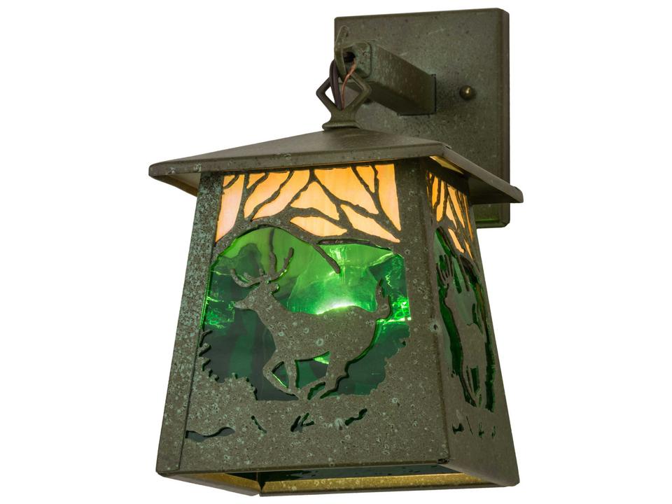 Tiffany Stillwater Deer At Dawn 1-Light Outdoor Wall Sconce in Tarnished Copper