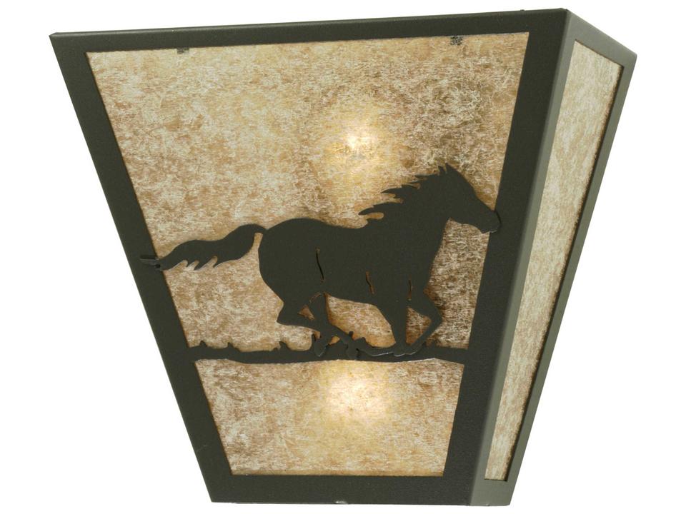 Wild Horse Right 2-Light Outdoor Wall Sconce in Wrought Iron and Silver Mica
