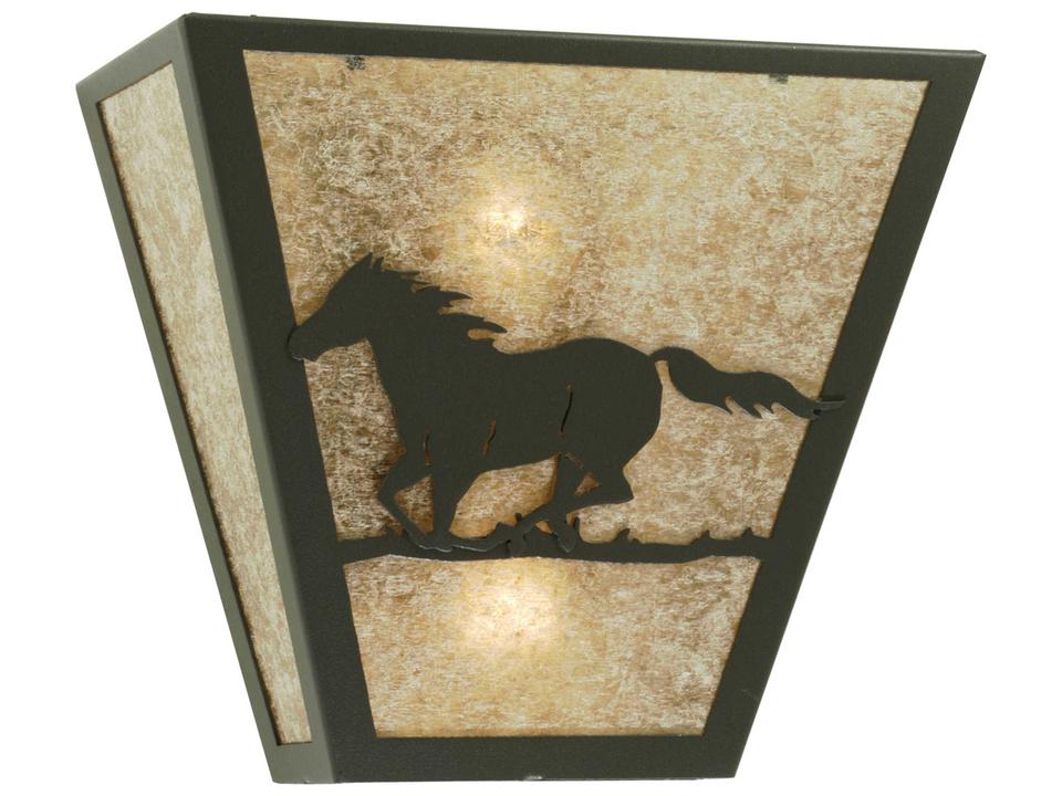 Wild Horse Left 2-Light Outdoor Wall Sconce in Wrought Iron Finish
