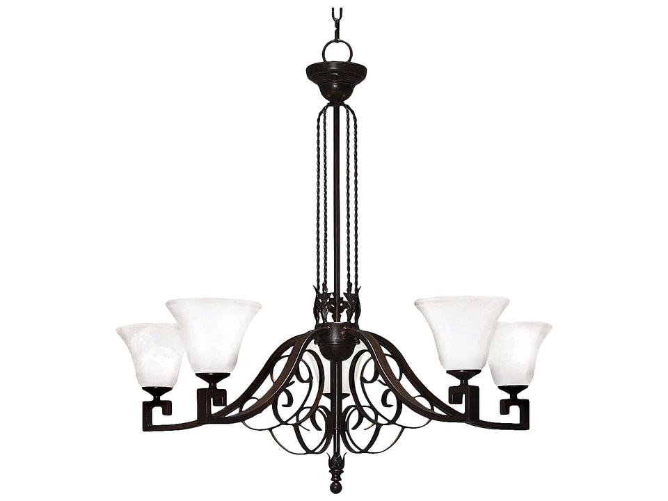 Suri 6-Light Rustic Iron Black Glass Bell Chandelier with White Scavo Glass