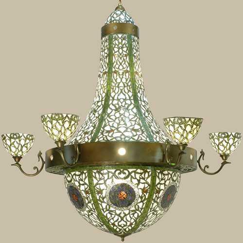 Tiffany 2-Light Green Glass Bowl Chandelier