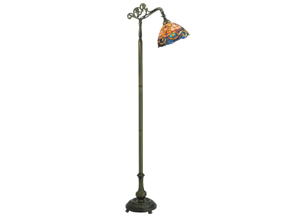 Saturday Morning Tiffany-Style Bridge Arm Floor Lamp with Art Glass and Antique Brass