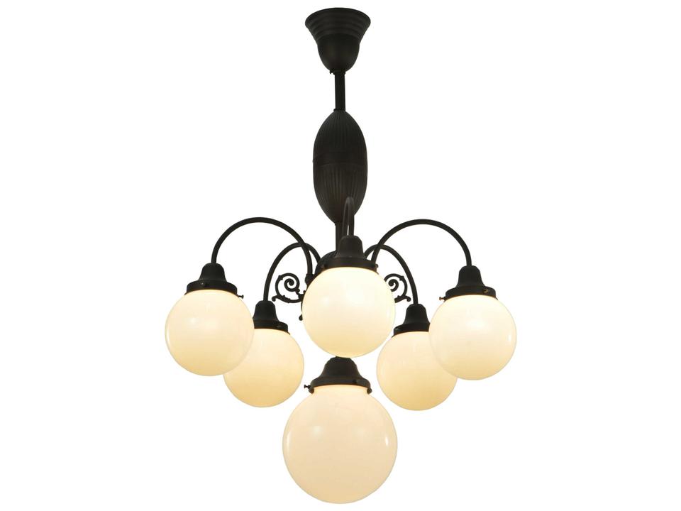 Victorian 6-Light Black Glass Globe Chandelier