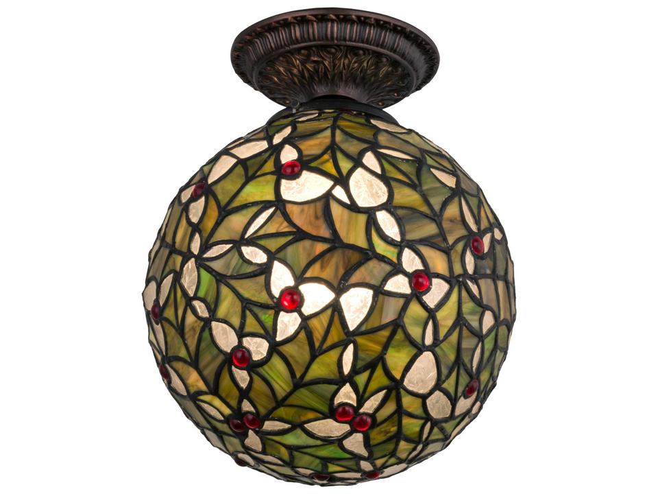 Tiffany Holly Ball 1-Light Semi-Flush Mount with Stained Glass in Mahogany Bronze