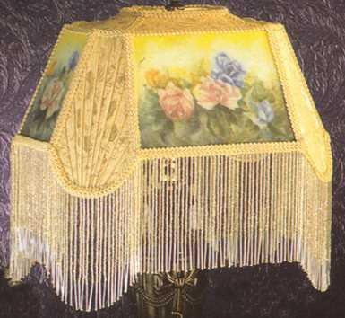 Tiffany Painted Roses Fabric Lamp Shade with Fringe