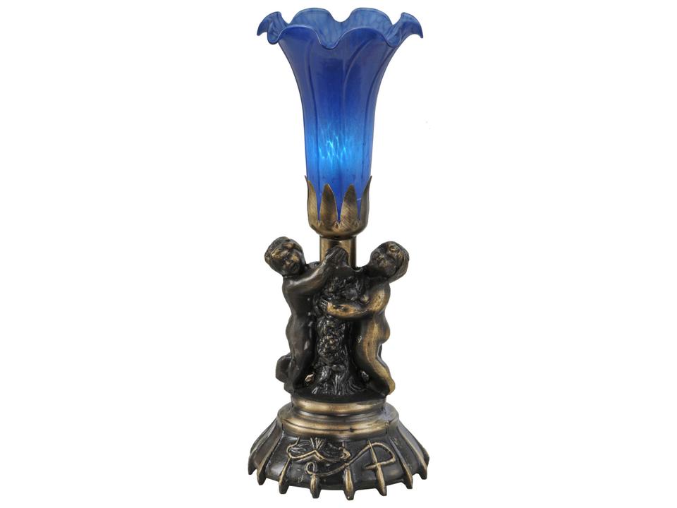 Tiffany Twin Cherub Pond Lily 1-Light Mini Table Lamp in Antique Copper