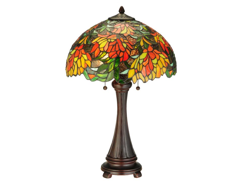 Tiffany Lamella 2-Light Table Lamp in Mahogany Bronze with Stained Glass