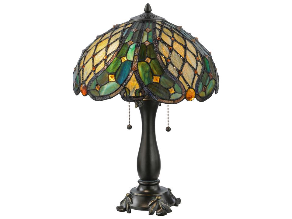 Lighting Capolavoro 2-Light Table Lamp with Tiffany Style Art Glass Shade in Antique Bronze