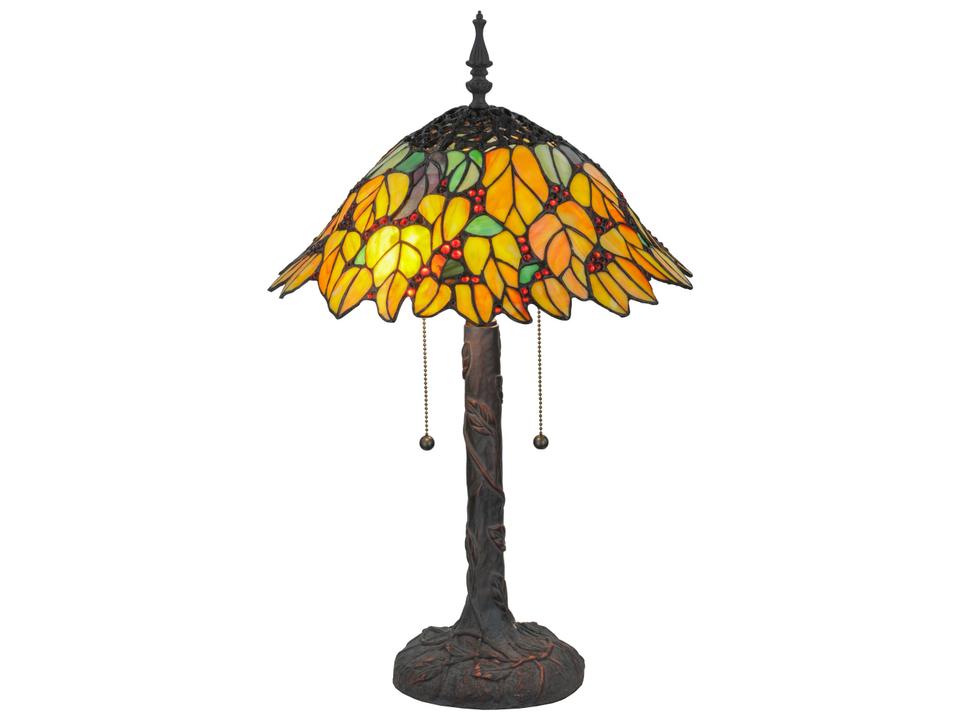 Tiffany Follaje 2-Light Stained Glass Table Lamp in Mahogany Bronze and Verdigris