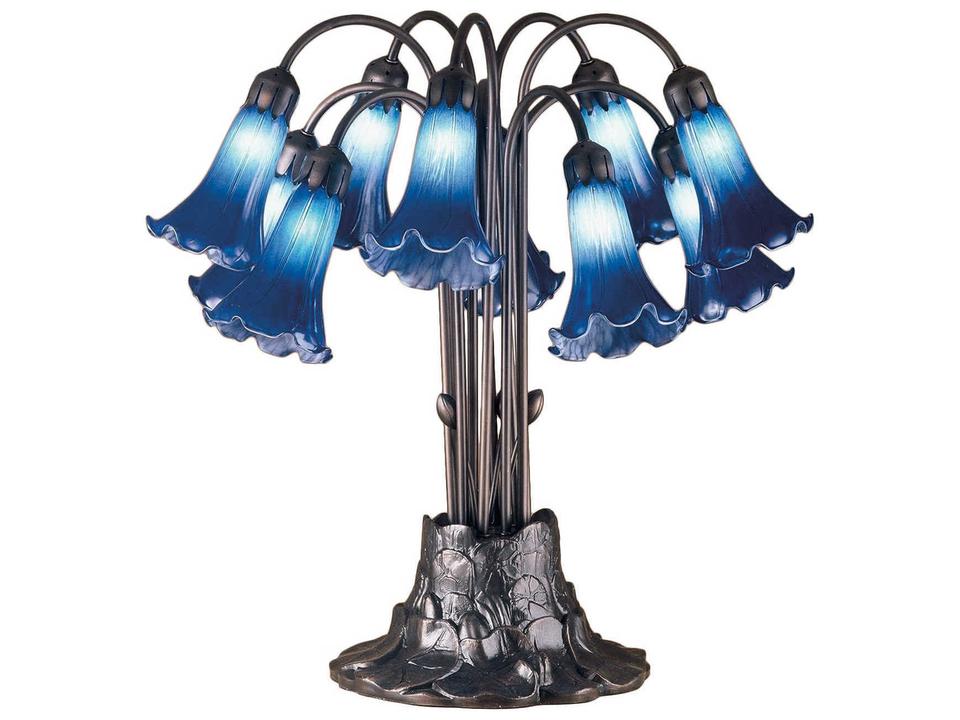 Tiffany Blue Pond Lily 10-Light Tiffany Table Lamp in Mahogany Bronze